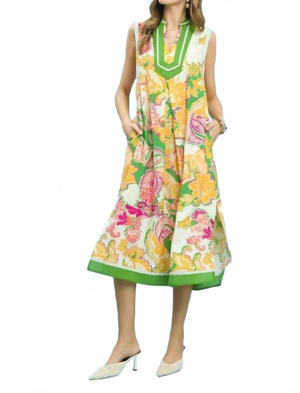 NEW UMGEE floral sleeveless midi dress in green